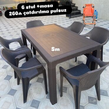 Masa və oturacaq dəstləri: Balkon üçün, Açılmayan, Dördbucaq masa, 6 stul