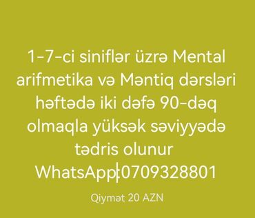 mental arifmetika kurslari: Məntiq və mental arifmetika dərsləri onlayn həftədə iki dəfə 90dəq