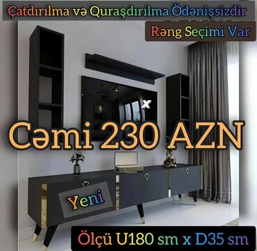 Dolablar: Yeni, Düz TV altlığı, Polkalı, Laminat, Azərbaycan