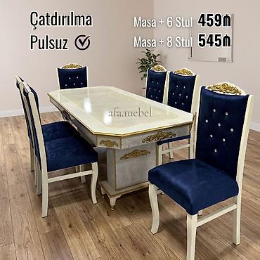 nerj stol: NƏRGİZ masa dəsti👑 Yüksək keyfiyyətlə Qiymət: Masa 2x1 +6 stul ✨️ 459₼ — 2