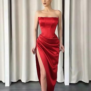 Haljine: ❤️Elegantna večernja haljina – model bez bretela sa visokim prorezom — 13