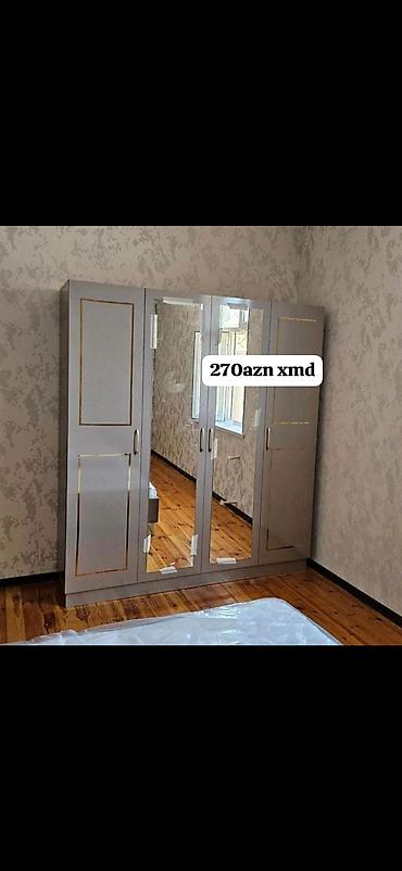 taxta rəf: Güzgülü paltar şkafı - 4 qapılı model: orta hissədə 2 ədəd tam ölçülü — 1