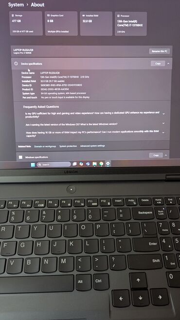 офисный ноутбук купить: Ноутбук, Lenovo, 32 ГБ ОЭТ, Intel Core i7, 16 ", Колдонулган, Жумуш, окуу үчүн, эс тутум NVMe SSD