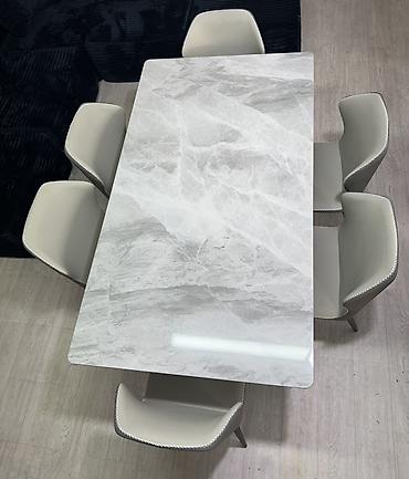 study table: Обеденная группа: прямоугольный стол с каменной столешницей и 6 — 2