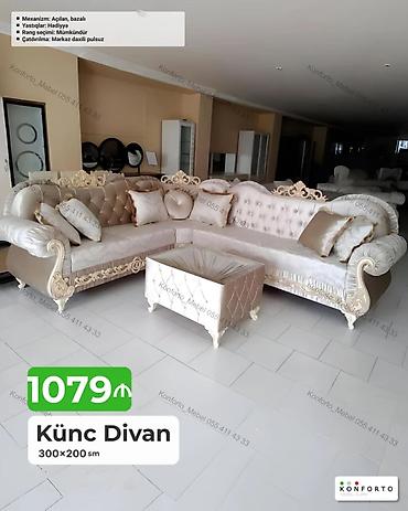 Диваны: Künc divan – 300×200 sm - Mexanizm: açılan, bazalı (yataq funksiyası — 1