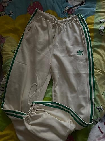 Спортивные штаны Adidas Originals - Цвет: молочный/белый с зелёными