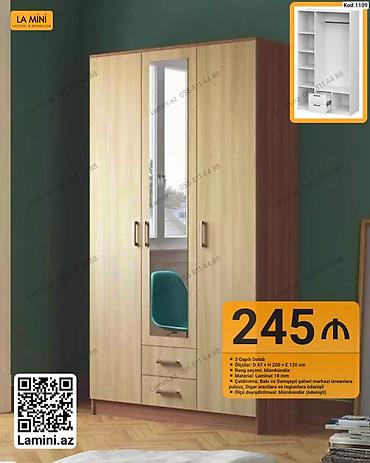 Məhsul: 3 qapılı geyim dolabı (Kod: 1109) - Ölçülər: D 47 × H 200 × E