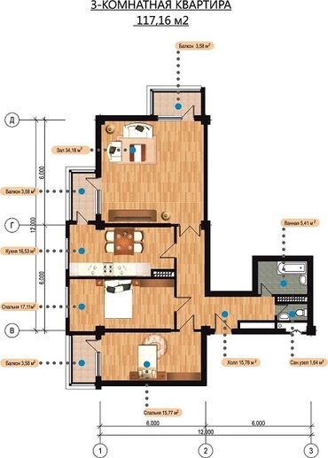 AR+: 3 комнаты, 117 м², Элитка, 11 этаж, Косметический ремонт