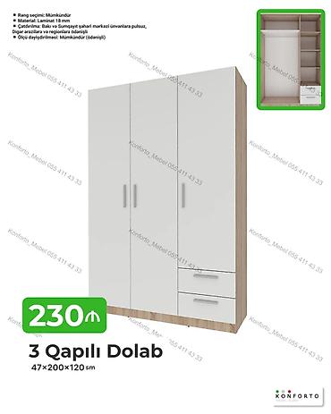 skaf dolab: 3 qapılı dolab – 47×200×120 sm - Material: 18 mm laminat - Rəng — 1