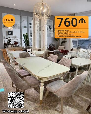 stol metbex: Qonaq otağı üçün, Açılan, Oval masa, 6 stul