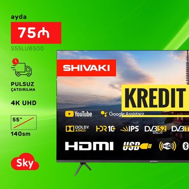 televizor 140 ekran: Yeni Televizor Shivaki 55" 4K (3840x2160), Pulsuz çatdırılma