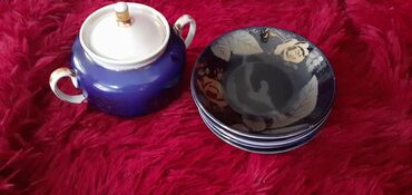 keramika peci: Çay dəsti, rəng - Göy, Keramika, 6 nəfərlik