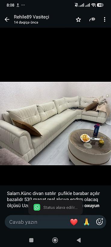 Salam.Künc divan satılır pufikle bərabər açılır bazalidr 530 manat