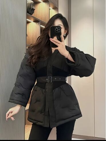 uniqlo куртка женская зимняя: Стильная женская стёганая куртка с поясом - Цвет: чёрный - Крой