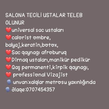Taksi, logistika, çatdırılma: Saç ustası tələb olunur, Yerin icarəsi, 1 ildən az təcrübə, Rəsmi işədüzəltmə