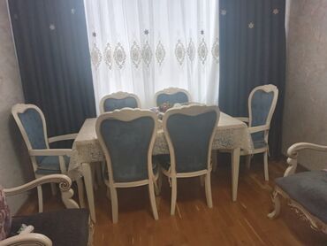 yazi stolu islenmis: Qonaq otağı üçün, İşlənmiş, Dördbucaq masa, 6 stul