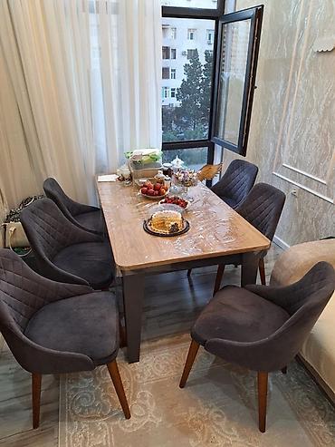 nerj stol: Qonaq otağı üçün, İşlənmiş, Açılan, Dördbucaq masa, 6 stul — 1