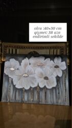 Şəkillər, tablolar: Əl işi rəsm tabloları – akril boya ilə kətan üzərində. 1) Ağ çiçəklər — 9