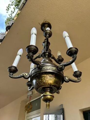 RS - Antique Chandeliers: Stari mesingani luster - 9 sijalica - MOGUĆ PREVOZ U dobrom stanju 💎 — 6