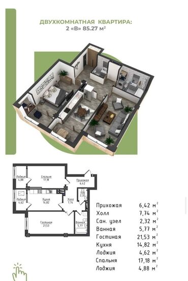 Продажа квартир: 2 комнаты, 85 м², Элитка, 12 этаж, ПСО (под самоотделку)