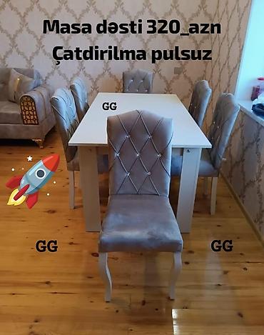 salon stullari: Qonaq otağı üçün, Yeni, Açılmayan, Dördbucaq masa, 6 stul — 1
