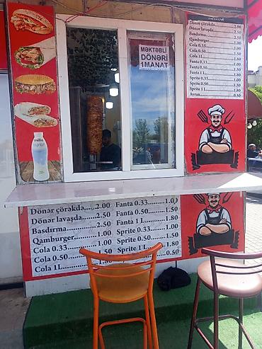 Restoran, kafe avadanlığı: Dönər və içki köşkü – menyu və qiymətlər: - Məktəbli dönəri – 1 manat — 1
