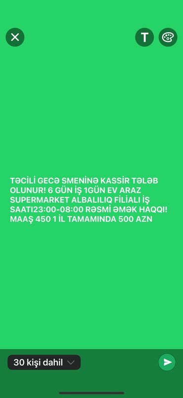 markete satici: Kassir tələb olunur, İstənilən yaş, Təcrübəsiz, Aylıq ödəniş