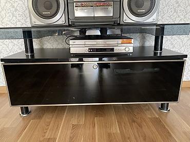 tv set mebel: Şüşə üstlü TV stendi / media konsolu - Üst hissə: qalın temperli qara — 1