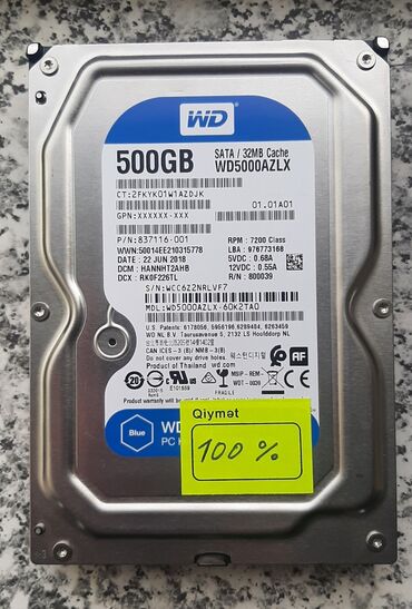 Sərt disklər (HDD): Personal kompüter üçün HDD - sərt disk - hard disk 500GB 100% HDD -