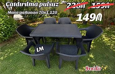 stol demir: - Bağ üçün plastik rattan görünüşlü stol-stul dəsti - Dəst: 1 ədəd — 1