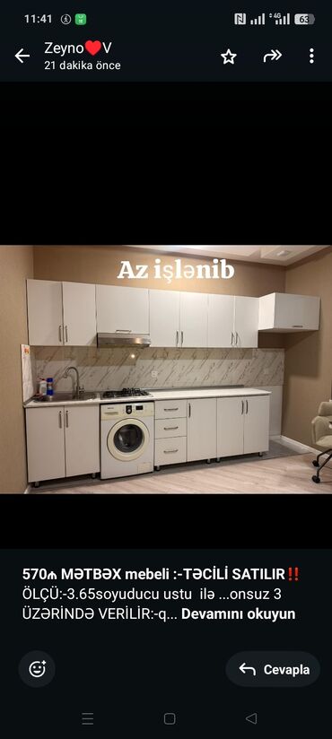 hazir metbex mebelleri: *570₼ MƏTBƏX mebeli :-TƏCİLİ SATILIR*‼️ ÖLÇÜ:-3.65soyuducu ustu ilə