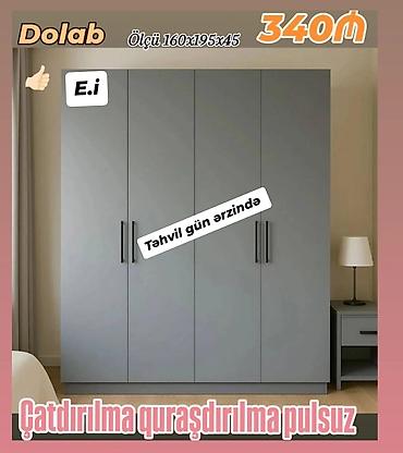 Ev üçün mebel: Dolab – minimal dizaynlı, dörd qapılı geyim şkafı. Ölçü: 160×195×45 — 1