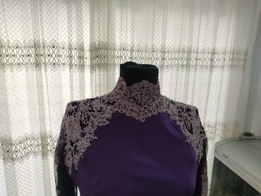 Ziyafət donları: Bənövşəyi rəngdə zərif ziyafət/libas - Model: uzun ətəkli, tam qollu — 7