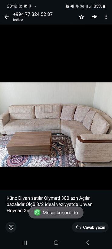 Divan və kreslo dəstləri: Künc divan, İşlənmiş, Açılan, Bazalı, Çatdırılma yoxdur