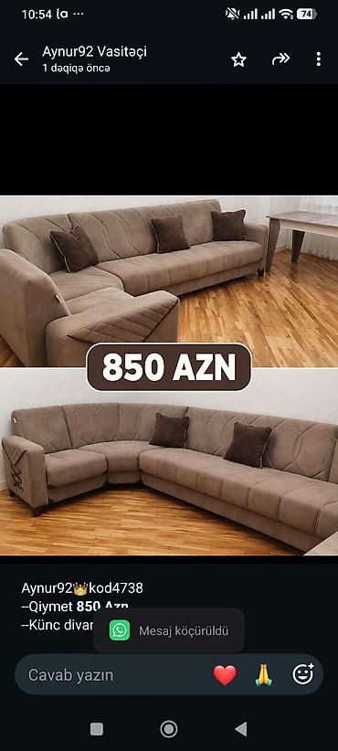 divan alan: Aynur92👑kod4738 --Qiymet *850 Azn* --Künc divan satilir --Fabrik — 1