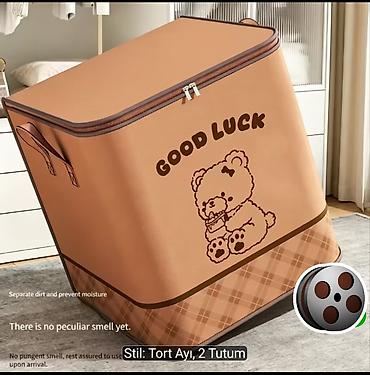Sandıqlar: Məhsul: Qalın parça saxlama qutusu – “GOOD LUCK” ayılı dizayn - Ölçü — 10