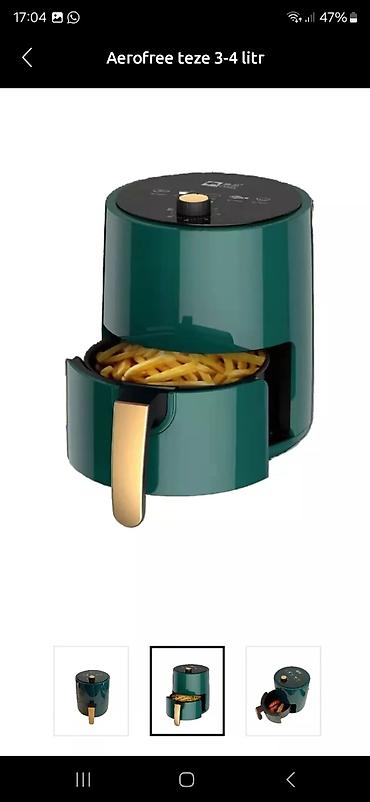 9 pro: Aerofree hava fritozu – 3–4 litr - Tutum: 3–4 litr; ailə porsiyaları — 1