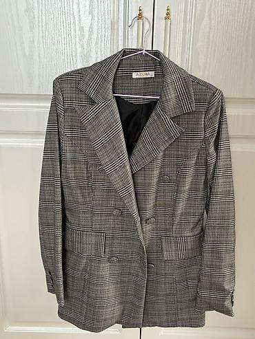 şalvar cins: AZURA qadın pencəyi - Model: ikiqat düyməli blazer - Naqış: boz-qara — 1