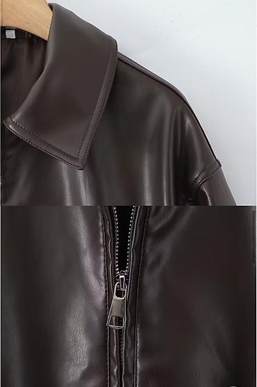 pull bear: ZARA кожанка-бомбер новое. Темно-коричневого цвета — 5