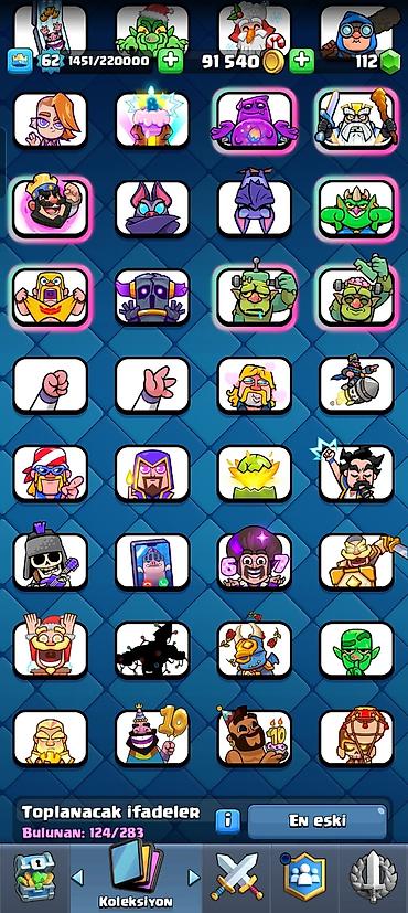 Digər kolleksiyalar: Clash Royale hesabı - Kral səviyyəsi: 62 - Kupa: 11 542+ - Qızıl: 91 — 9