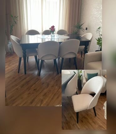 Salon, tibbi mebel: Qonaq otağı üçün, İşlənmiş, Açılan, Dördbucaq masa, 8 stul