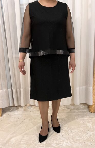 платья черное: Вечернее платье, Средняя модель, С рукавами, 3XL (EU 46), 4XL (EU 48)