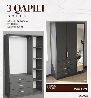 berber guzgu: 3 qapılı geyim dolabı - Ölçülər: hündürlük 200 sm, en 120 sm — 1