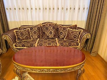 klasik divan: İşlənmiş, Klassik divan, Divan, 2 kreslo, Bazasız, Açılmayan — 1