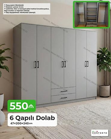 6 qapılı geyim dolabı – 47×200×240 sm - Rəng seçimi: mümkündür -