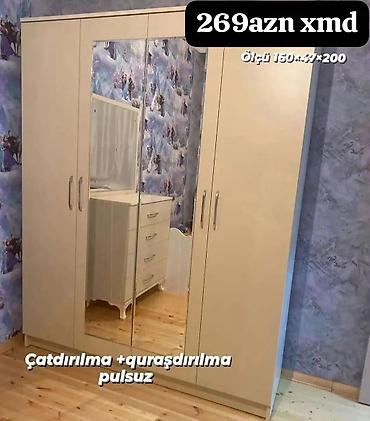 yataq trafosu: Güzgülü 4 qapılı paltar şkafı - Rəng: açıq bej - Ön hissədə 2 ədəd — 1