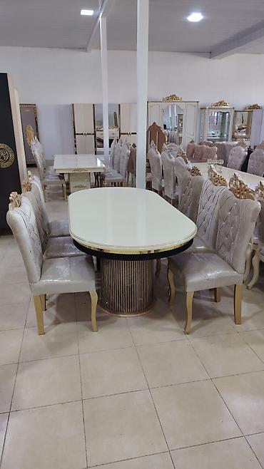 Masa və oturacaq dəstləri: Qonaq otağı üçün, Yeni, Açılmayan, Oval masa, 8 stul — 17