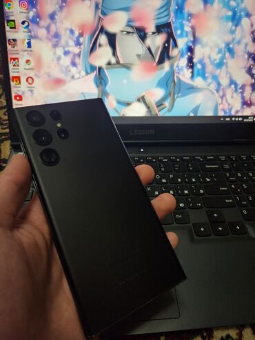 чехол s20 ultra: Samsung Galaxy S22 Ultra, Б/у, 256 ГБ, цвет - Черный, 1 SIM, eSIM