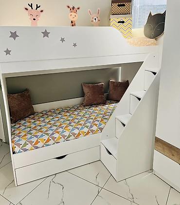 bunk bed: Двухъярусная детская кровать, Новый, ЛДСП, цвет - Белый — 2