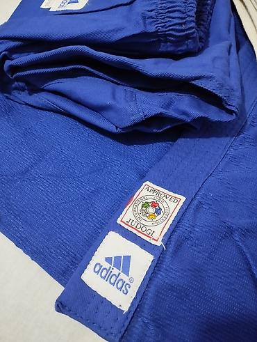 judo: Кимоно для дзюдо adidas (синее), комплект: - Куртка с фирменными тремя — 3